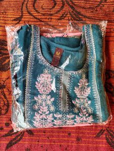 Teal Floral Kurta Set with Pink Bottom