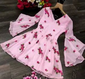 Beautiful Pink Floral Bell Sleeve dress