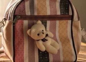 🧸 Striped Backpack with Teddy Bear Charm 🧸