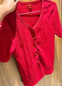 Sassafras Red Button-Up Ribbed Top