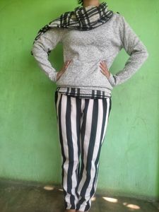 Cozy Plaid Trim Sweater