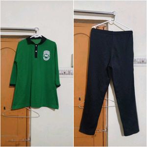 Green Polo Neck Tunic with Black Pants