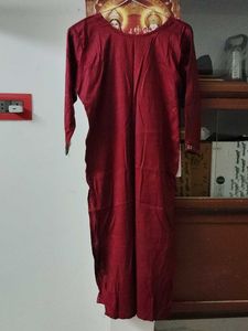 93.Maroon Kurta with Embellished Neckline