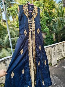 Elegant Blue & Gold Embellished Gown