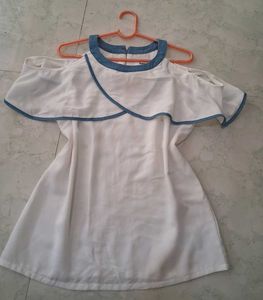White Cold Shoulder Ruffle Top