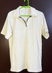 Cream Textured Quarter Zip Top