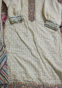 Embroidered Cream Kurta with Palazzo Pants