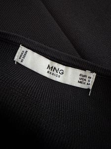 MANGO Black Square Neck Ribbed Top