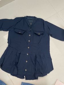 Stylish Navy Blue Button-Down Tunic Top