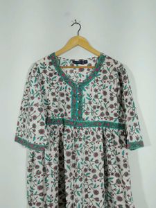 Off White Printed A Line Kurta Women's