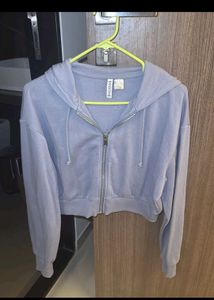 Light Blue Cropped Zip-Up Hoodie