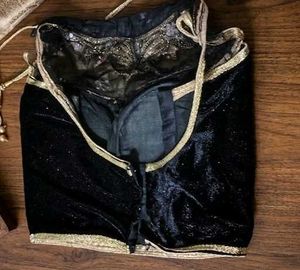 Elegant Black Velvet Blouse with Gold Embellishmen