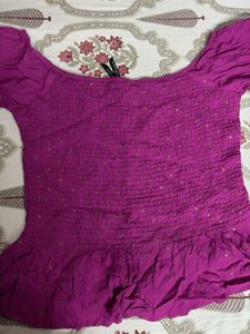 Purple Smocked Off-Shoulder Top