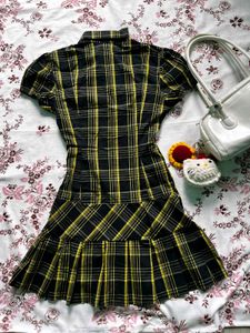 Black &amp; Yellow Plaid Mini Dress