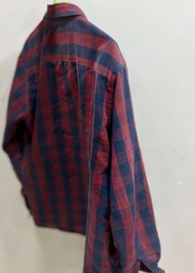 Men's Red and Navy Blue Checkered Shirt