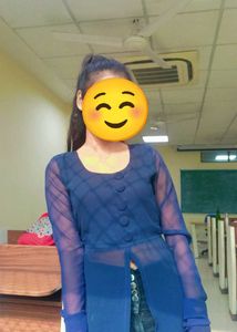 Blue Sheer Top with Button Pattern👗