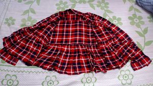 Stylish Red Plaid Peplum women Shirt