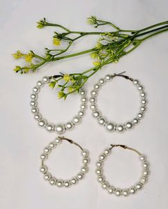 Pearl Beaded Hoops Set Of 4