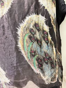Peacock Feather Print Silk Blouse