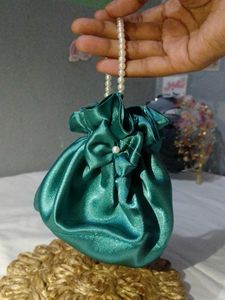 Elegant Emerald Green Satin Pouch