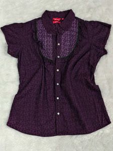 Elegant Purple Short Sleeve Blouse