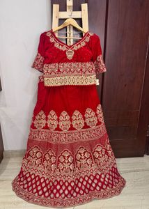 Red Velvet Embroidered Lehenga Choli