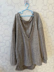 NEW TOp- Cozy Grey V-Neck Ribbed Tunic