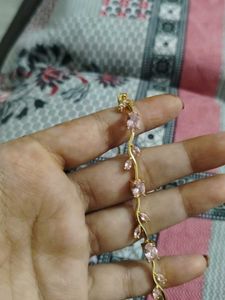 Elegant Pink Stone Leaf Bracelet