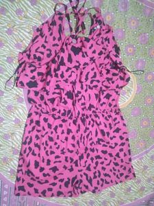 Pink Leopard Print Ruffle Romper