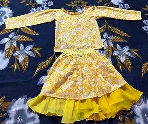 Yellow Floral Top & Skirt Set