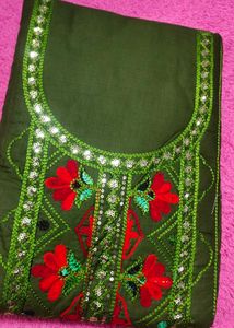 Elegant Green Embroidered suit set Material
