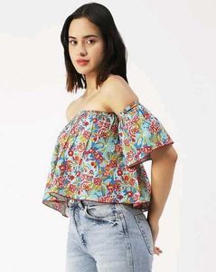 Boho Floral Off-Shoulder Crop Top