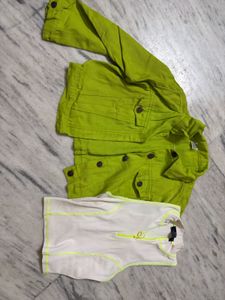 Lime Green Jacket &amp; White Crop Top Set
