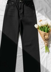 Wide Leg Black Denim Jeans
