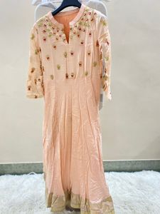 Elegant Peach Embroidered Kurta with Dupatta