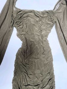 Mesh Ruched Long Sleeve Dress