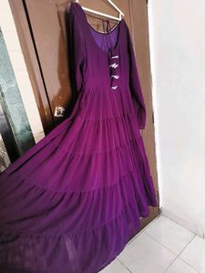 Flowy Tiered Purple Anarkali Gown💜