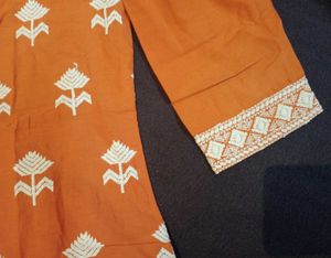 MAX Embroidered Orange Kurta, Size-S