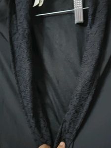 Elegant Black Lace Trim Robe