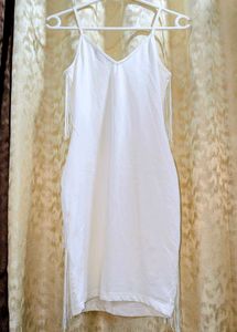 White Spaghetti Strap Tassels Dress