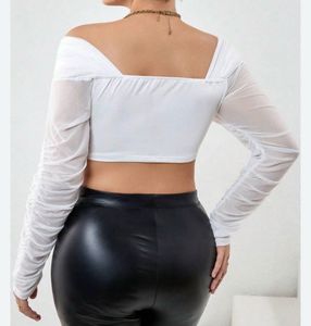 Chic White Mesh Sleeve Corset Top