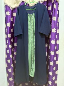 Elegant Navy Blue Kurta with Green Panel