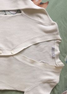 Cream Ribbed Knit Cropped Cardigan