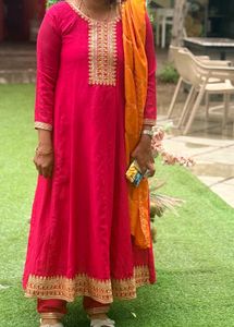 Elegant Pink Kurta with Orange Dupatta