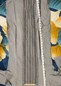 Grey Kurta with Embellished Neckline