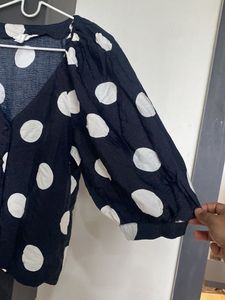 H&amp;M Black Polka Dot Button-Down Top