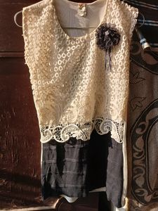 Cute Black And White Top With Flower  Patch ♥️