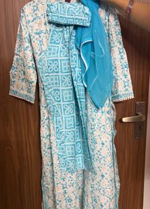 Blue and white kurta set