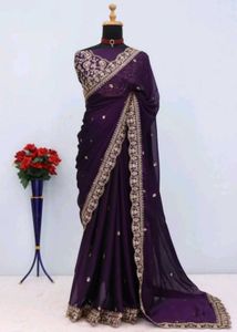 Elegant Purple Saree with Embroidery