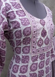 Purple Block Print Kurta With Dhoti Pants